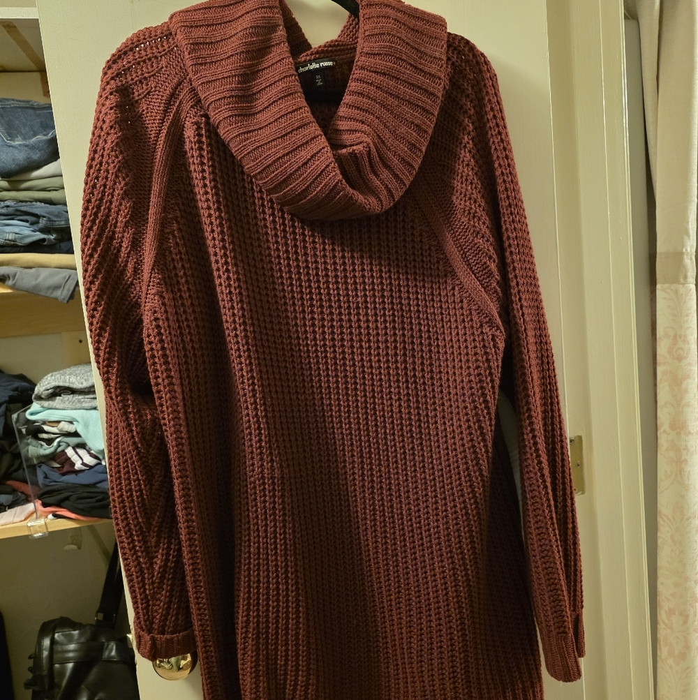 Charlotte Russe Cranberry Color Cowlneck Knit Cardigan